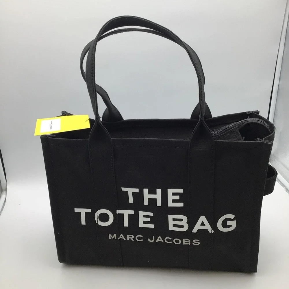 Marc Jacobs The Tote Bag Black Canvas Large 13 x 17 Zippered M0016156-001 NWT